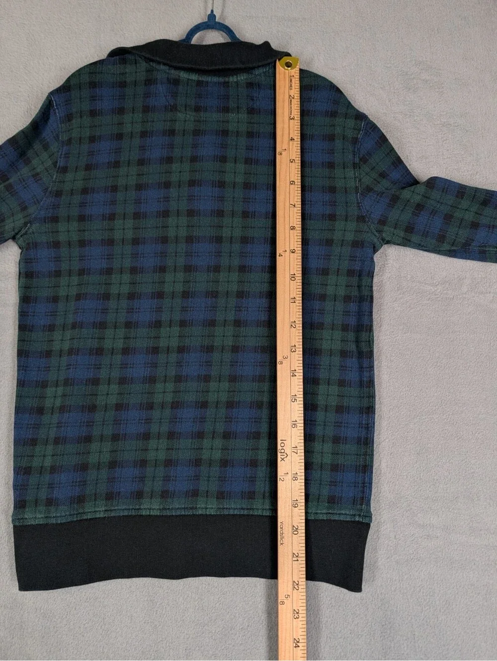 Polo Ralph Lauren Boys M 10 12 Blue Green Plaid Quarter Zip Sweatshirt Pullover
